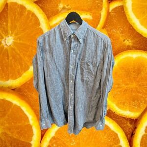 Mercer Sons Mens 15 1/2 33 Blue Cotton Button Down Shirt Made USA